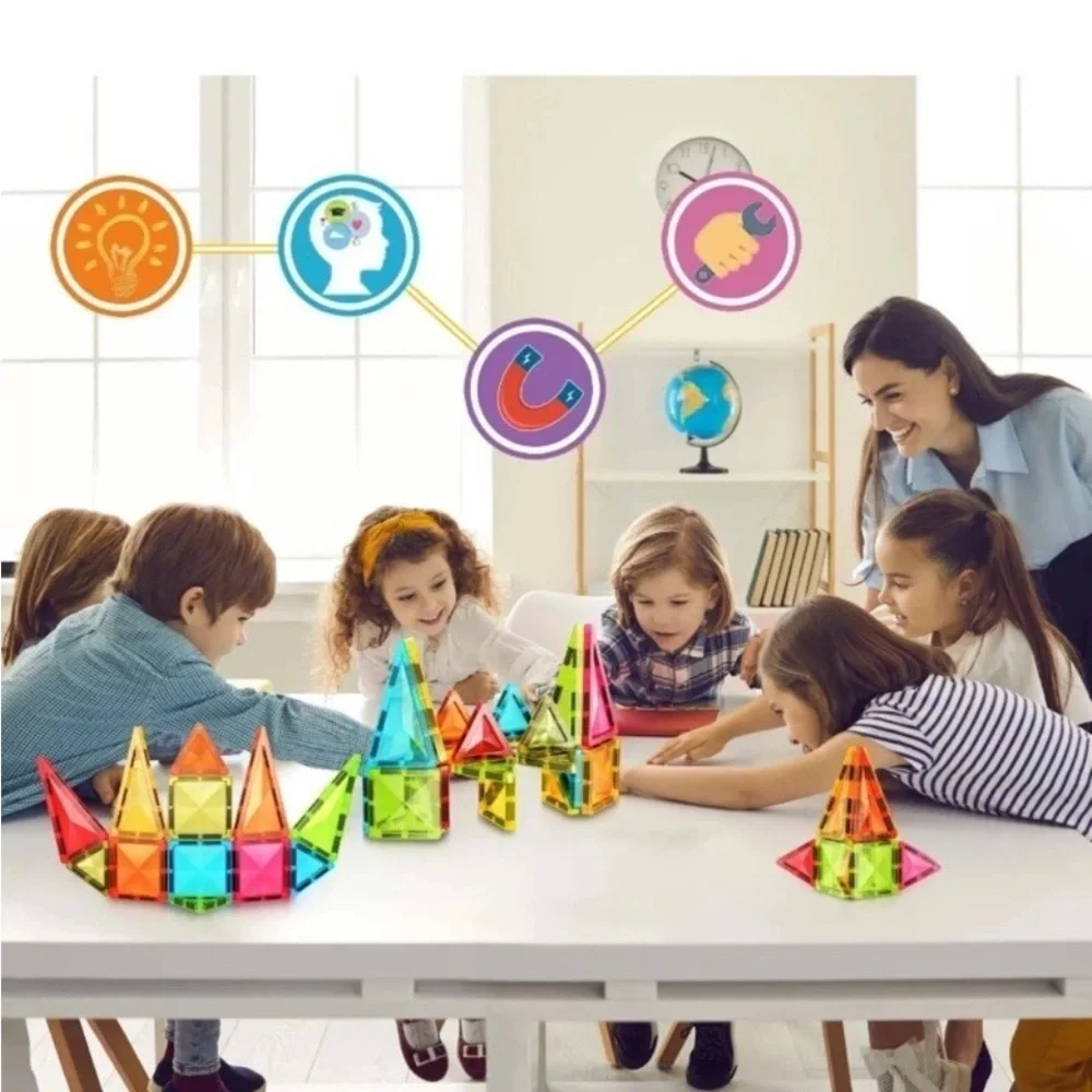 36-Piece Mini Diamond Magnetic Tiles Set - Red, Blue, Yellow